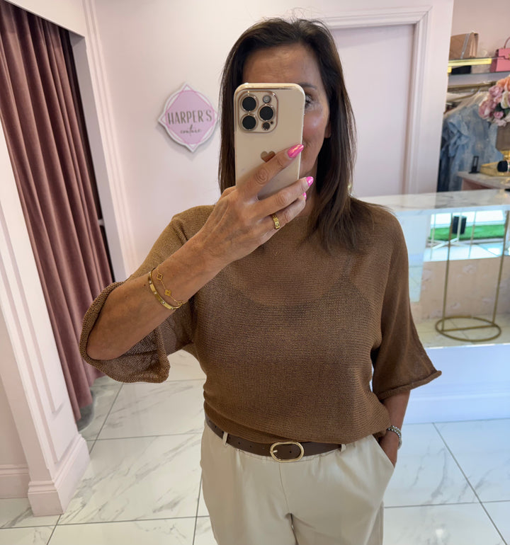 Blair Camel Colour Fine Knit Top