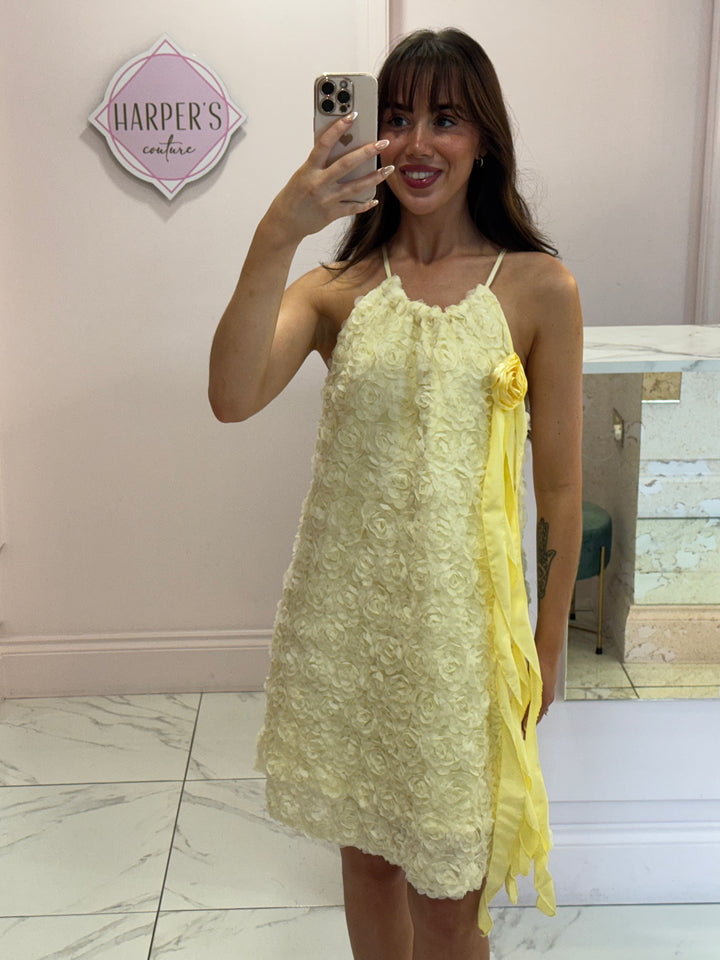 Courtney Yellow 3D Flower Dress