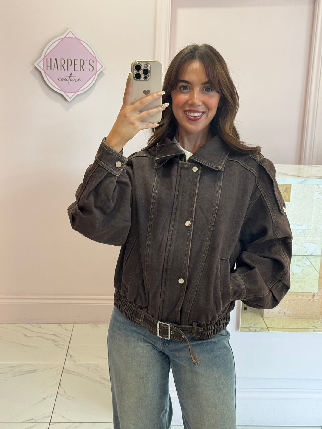 Elsie Chocolate Bomber Oversized Jacket