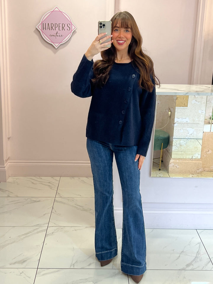 Amaya Navy Supersoft Button Detail Knit Jumper