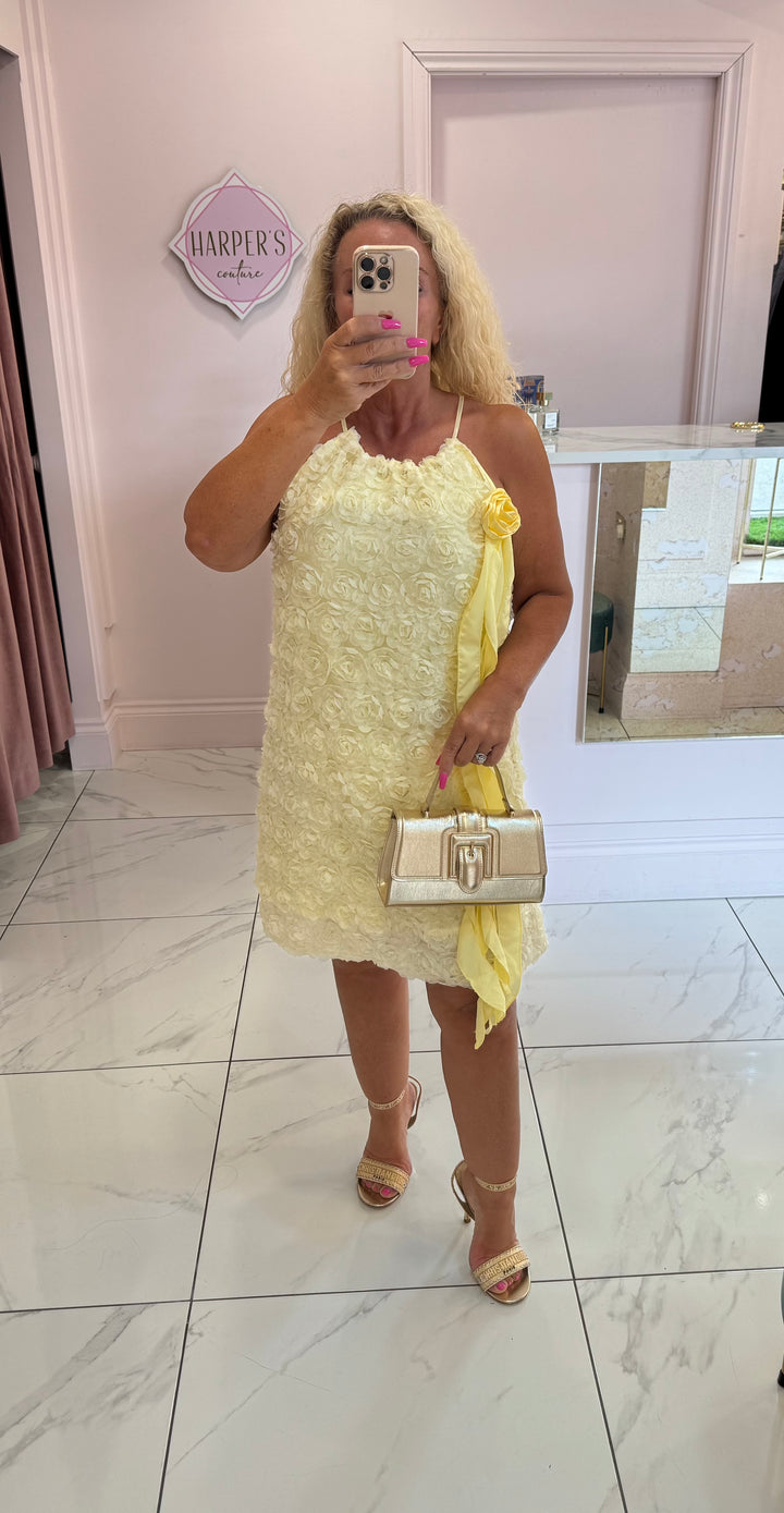 Courtney Yellow 3D Flower Dress
