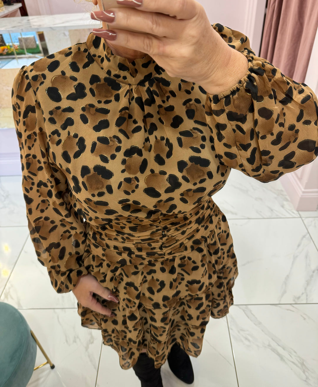 Terri Leopard Print Patterned Rara Dress