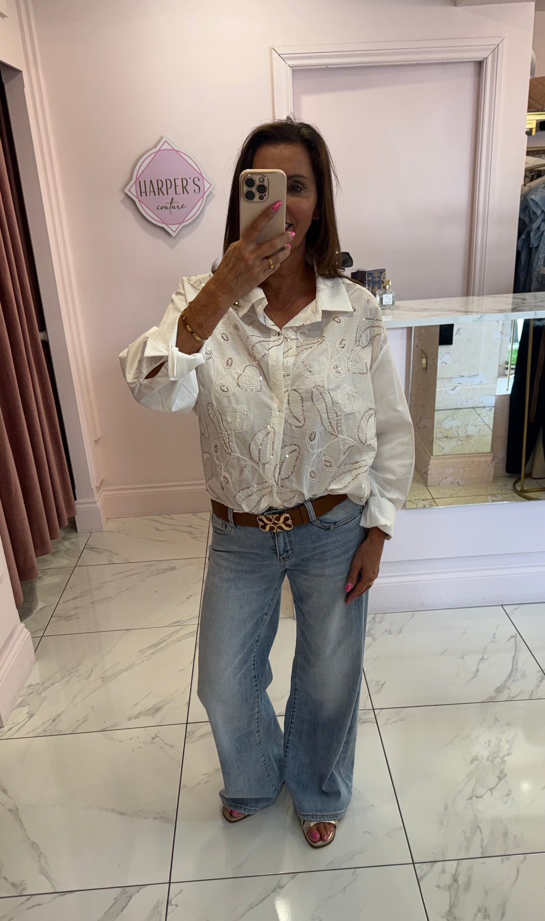 Sienna White Embroidered Sequin Blouse