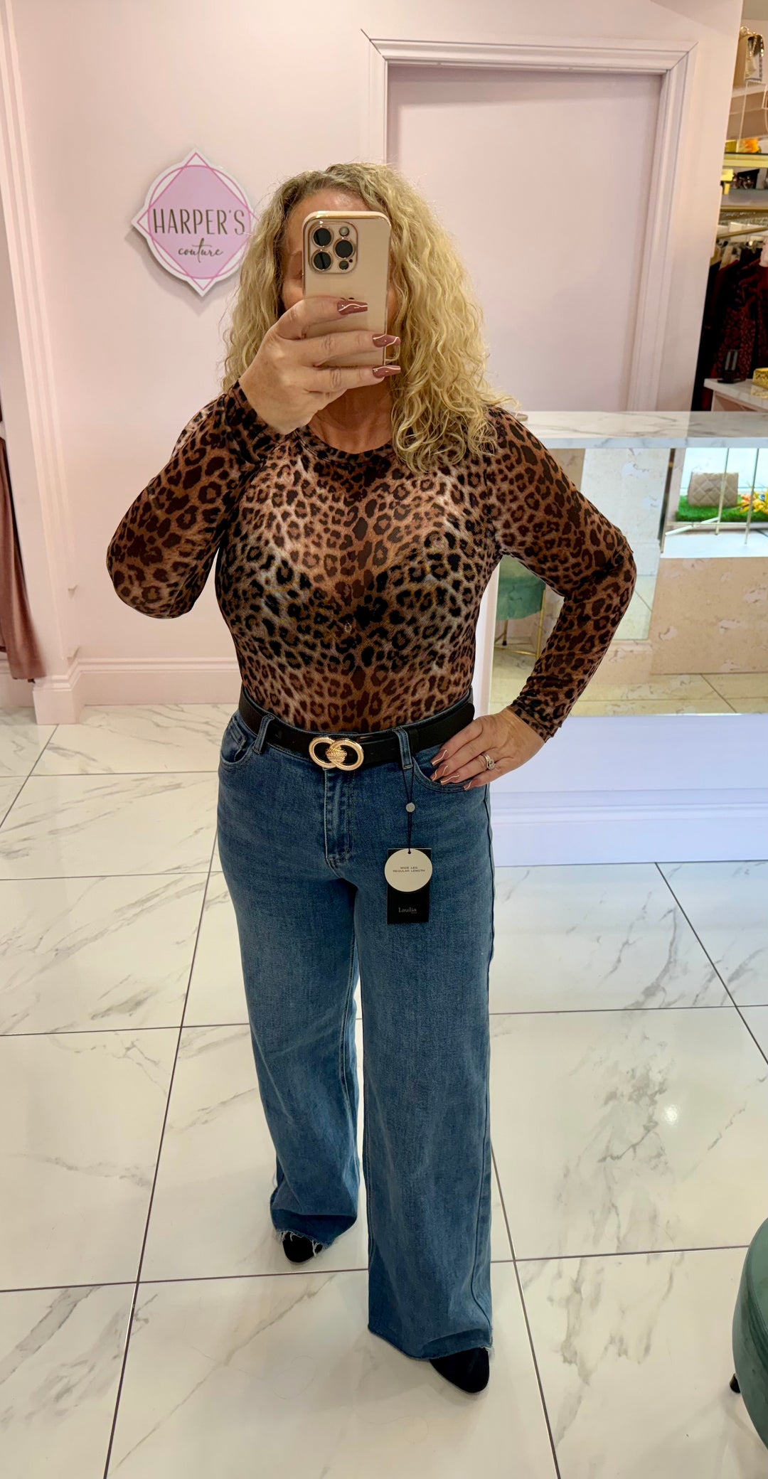 Linzi Leopard Print Long Sleeve Bodysuit