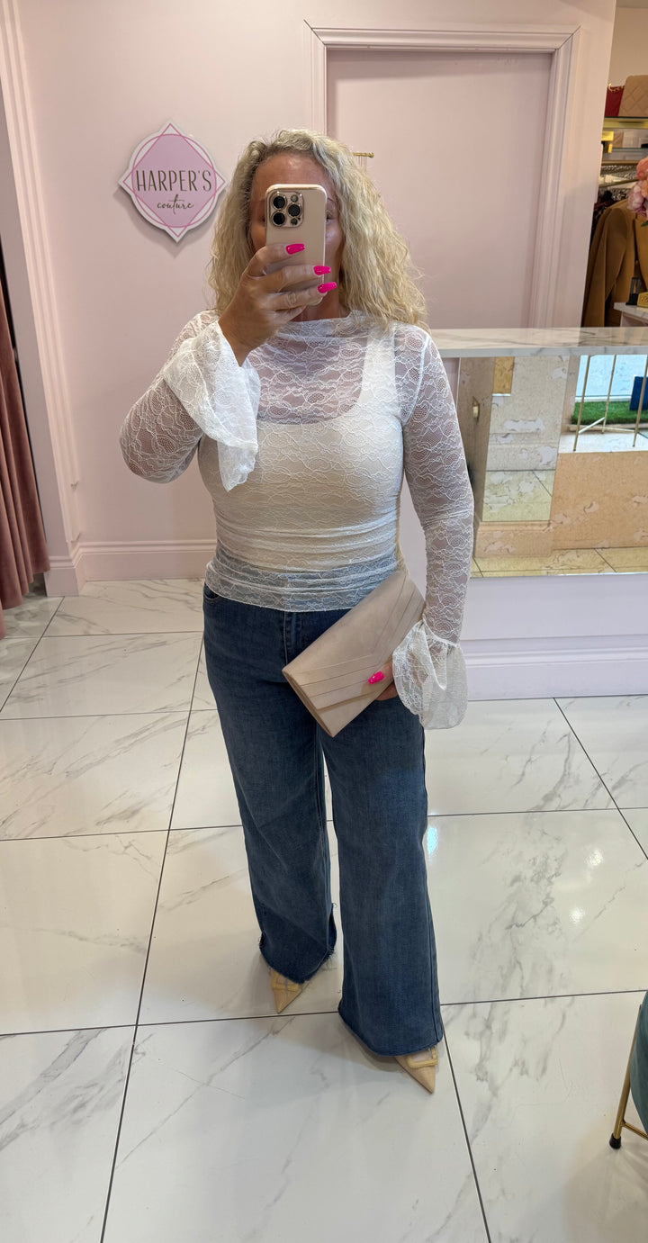 Lucie White Lace Top with Bell Sleeves
