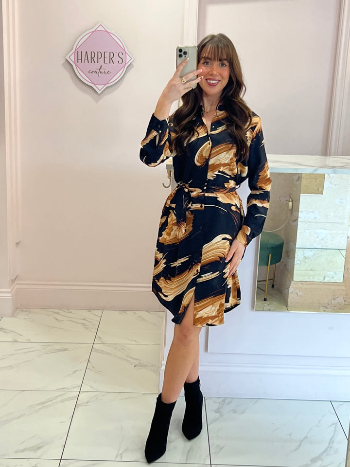 Heather Abstract Print Button Up Dress