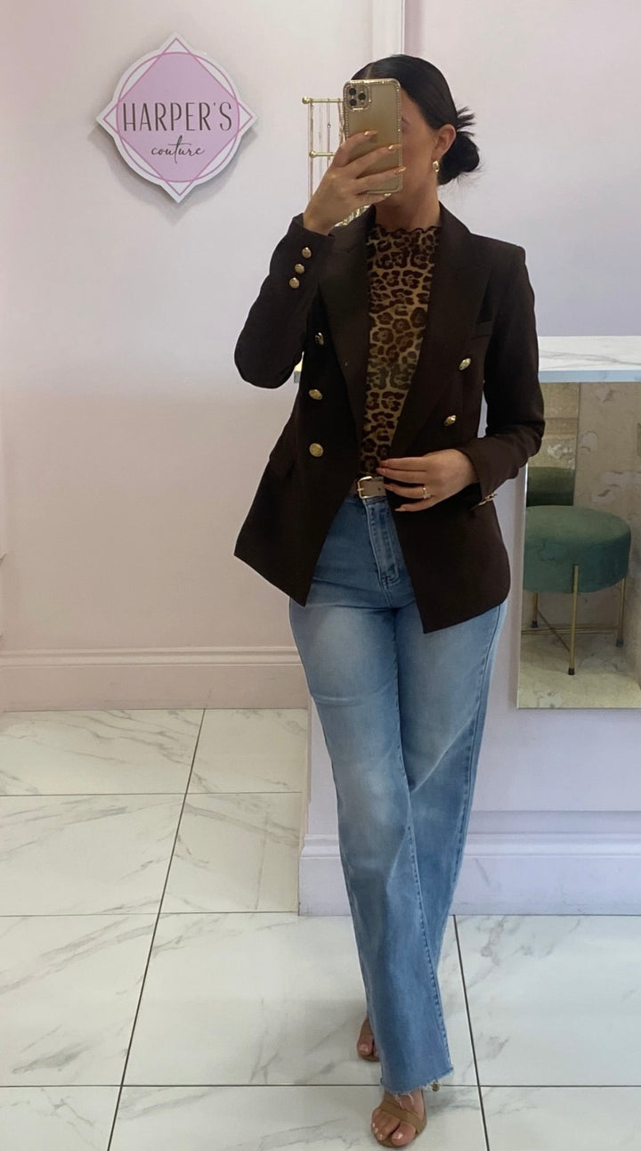 Alena Chocolate Gold Button Inspired Blazer