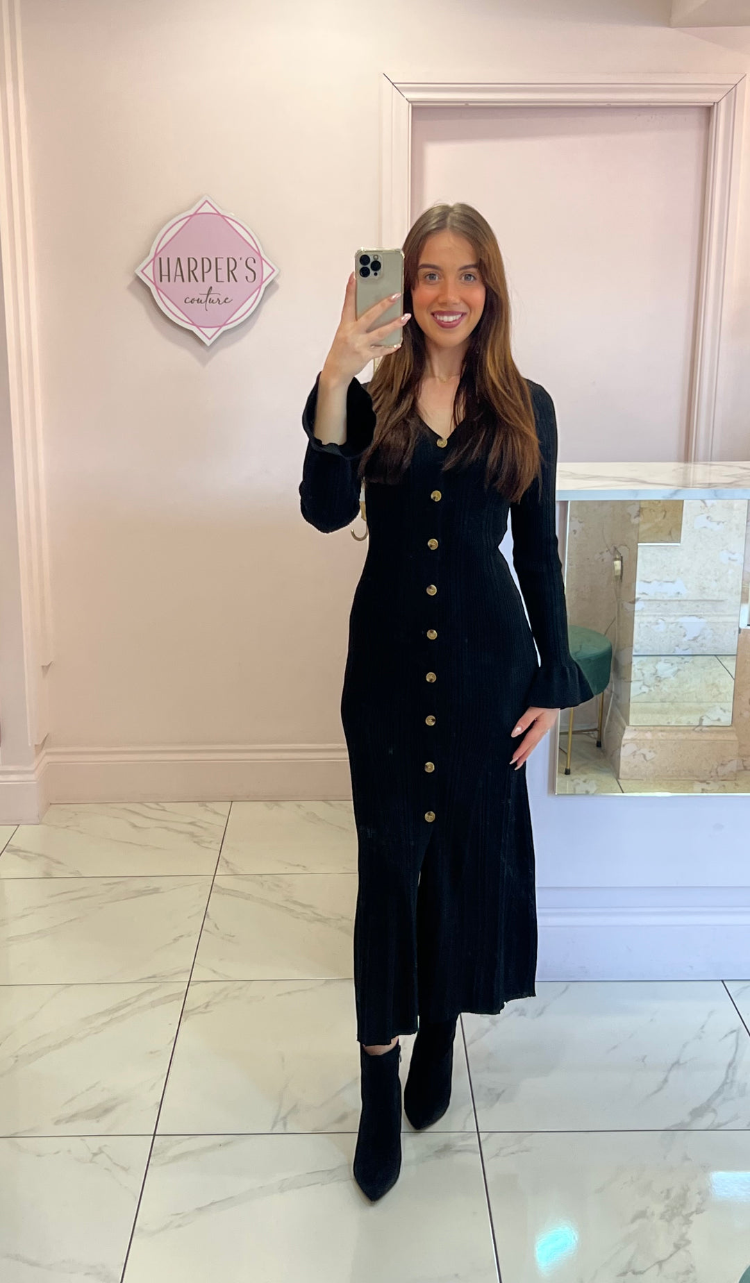 Lacie Black Long Sleeve Knit Midi Dress