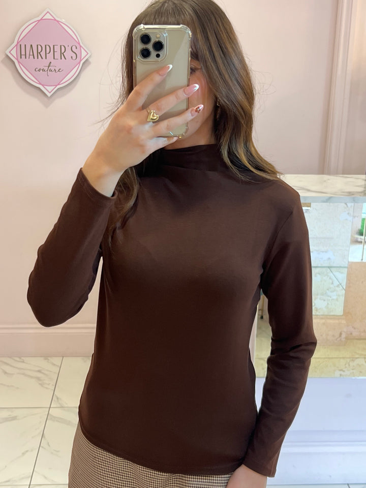 Poppy Chocolate Turtleneck Long Sleeve Top
