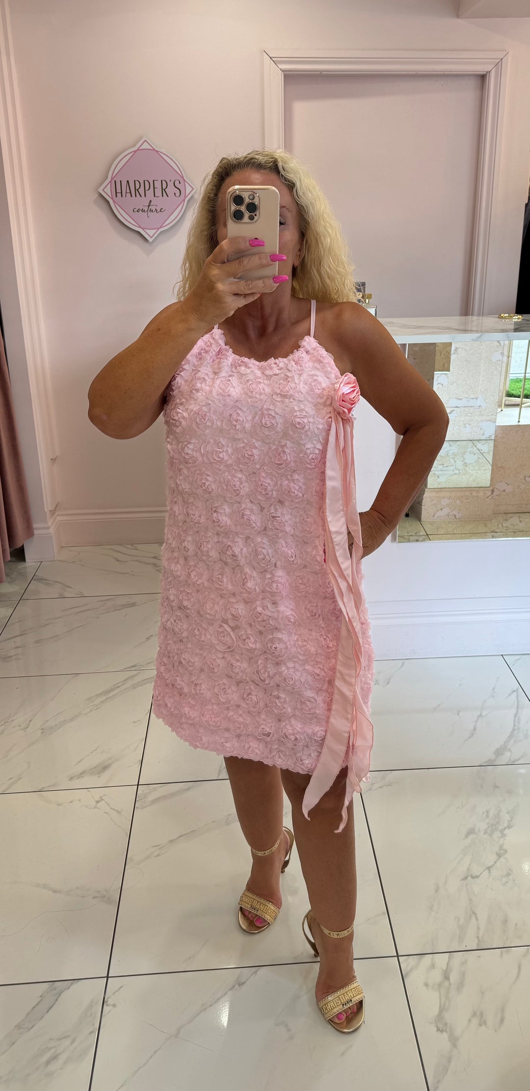 Courtney Pink 3D Flower Dress
