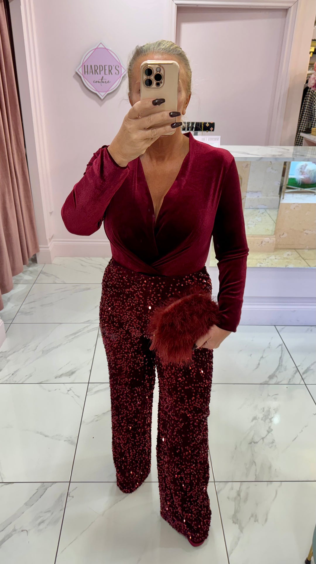 Ruby Burgundy Sequin Trousers