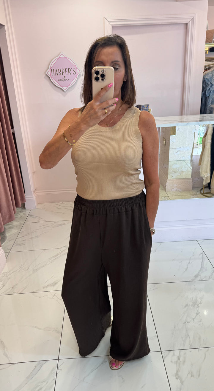 Andrea Chocolate Wide Leg Trousers