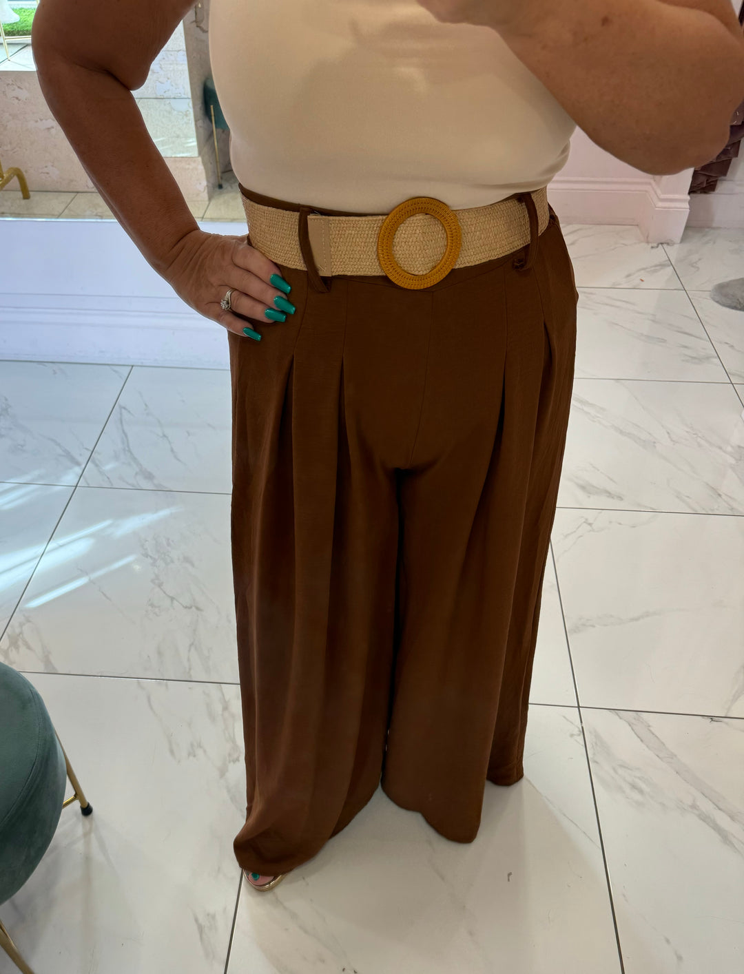 Adrianna Chocolate Wide Leg Belted Trousers