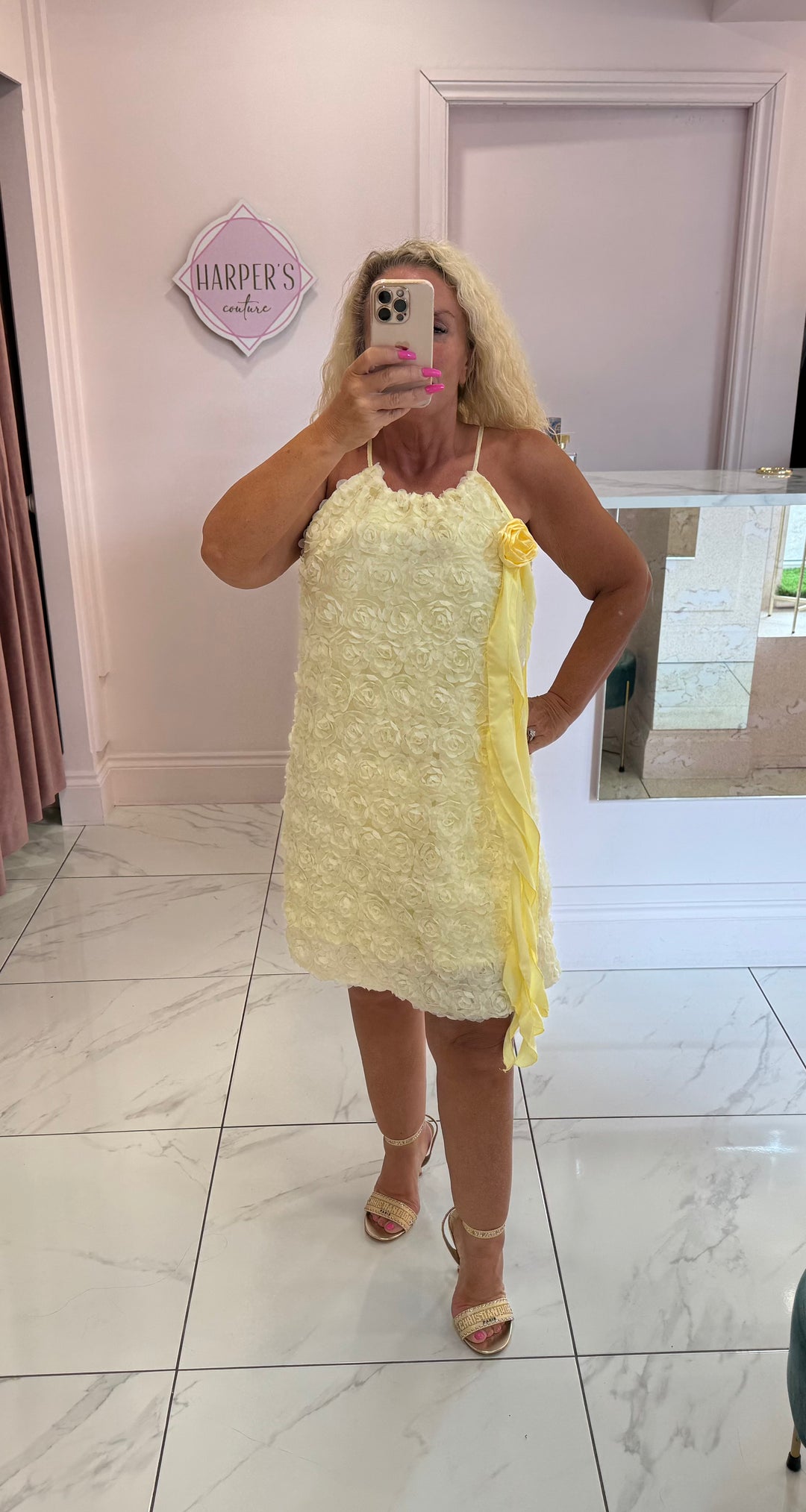 Courtney Yellow 3D Flower Dress