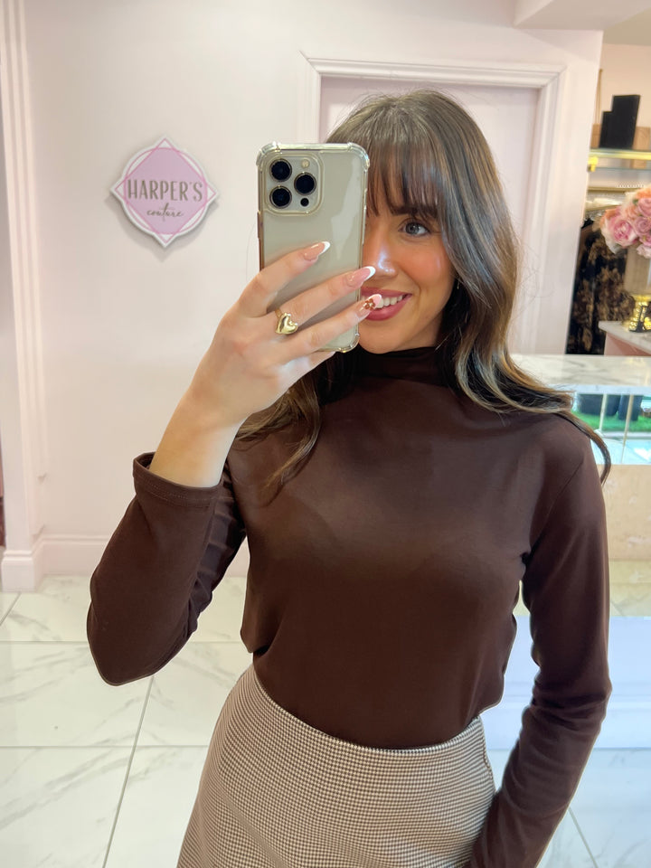 Poppy Chocolate Turtleneck Long Sleeve Top
