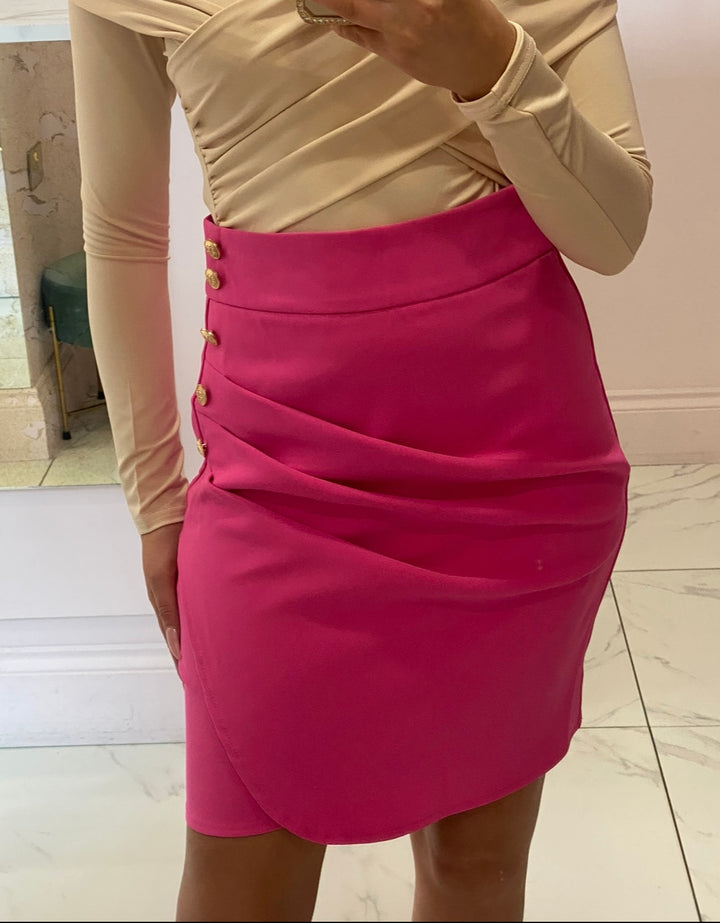 Violet Hot Pink Gold Button Skirt