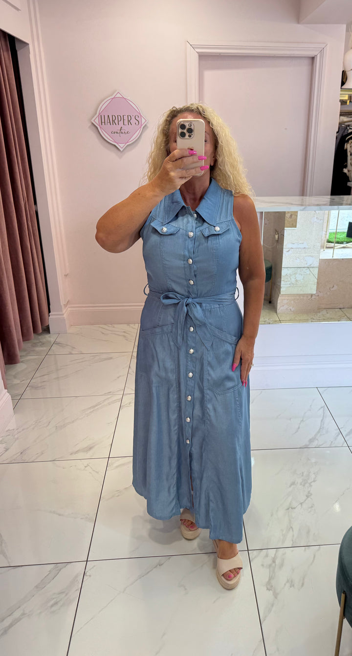 Lola Light Soft Denim Look Belted Dress