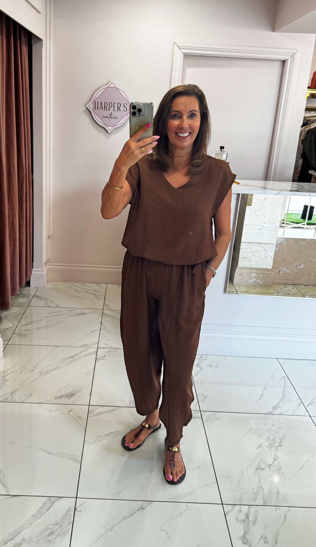 Petra Chocolate Drawstring Top & Trouser Co Ord Set