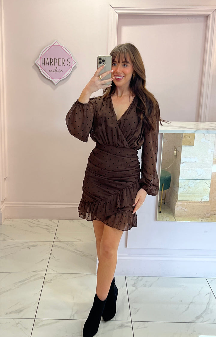 Estella Polka Dot Ruched Dress