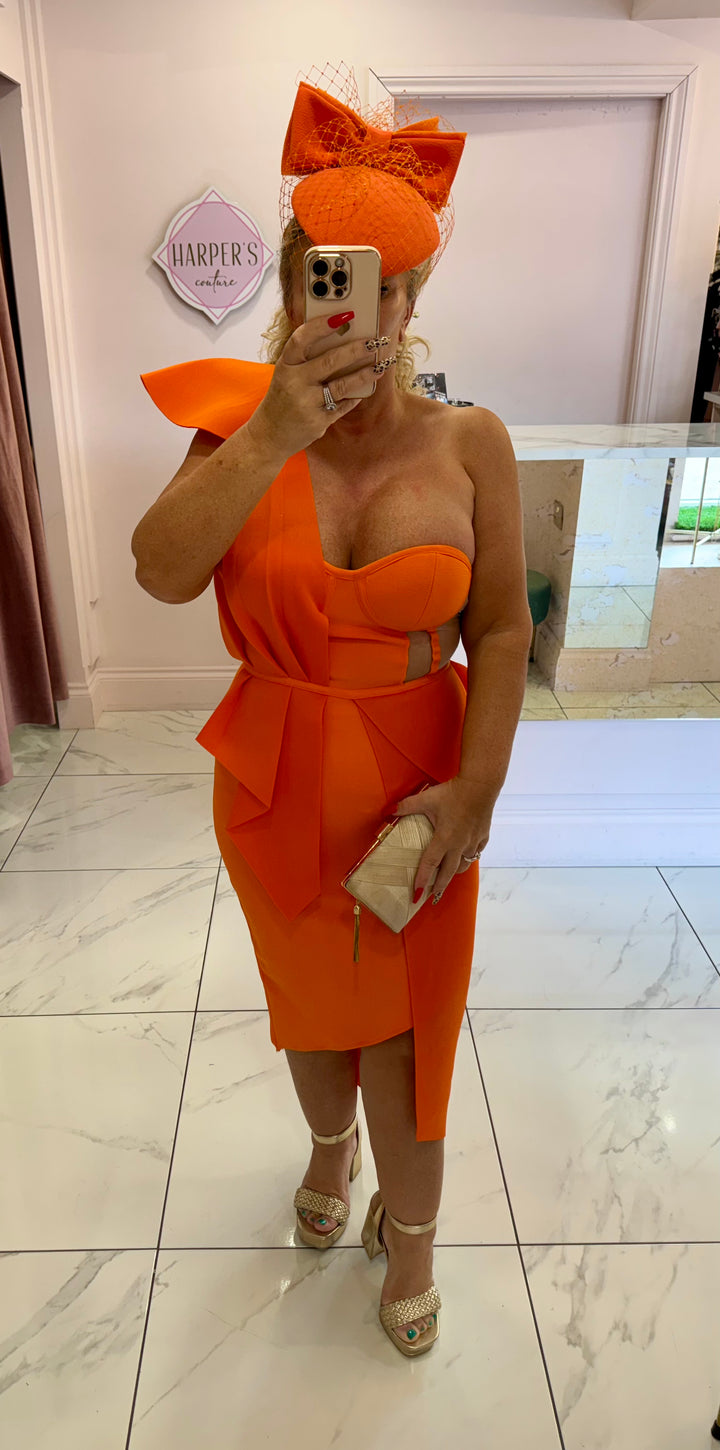 Ophelia Orange One Shoulder Bandage Dress