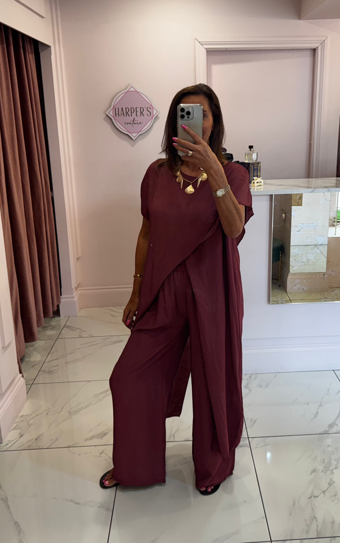 Laney Plum Longline Top & Trouser Co Ord Set