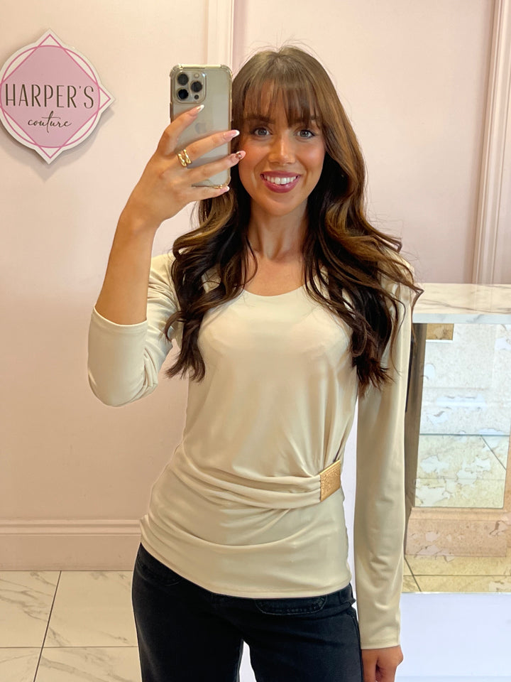 Tammy Cream Long Sleeve Shoulder Pad Detail Top