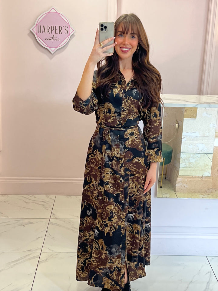 Perry Abstract Print Button Up Dress