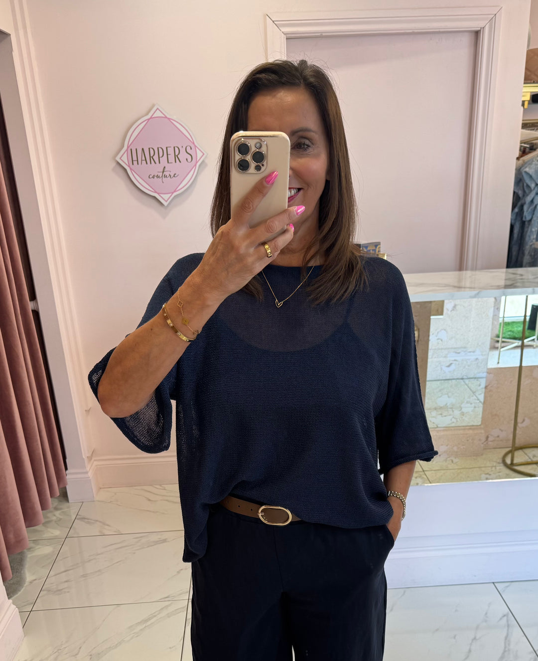 Blair Navy Colour Fine Knit Top