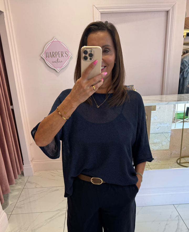 Blair Navy Colour Fine Knit Top