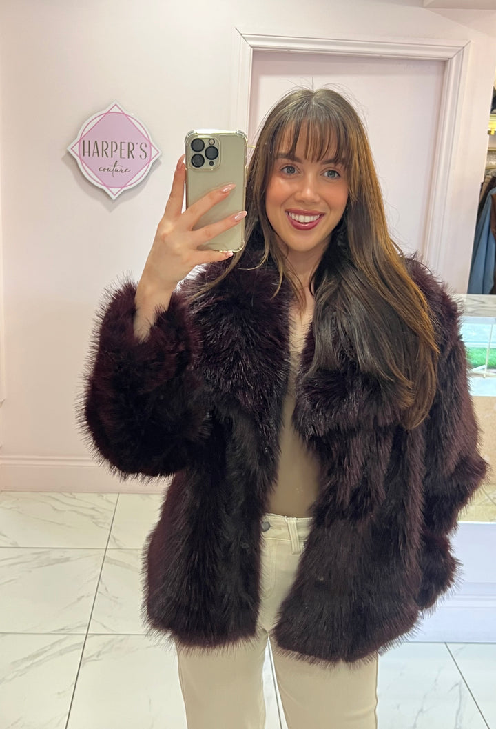 Jordanna Wine Faux Fur Jacket