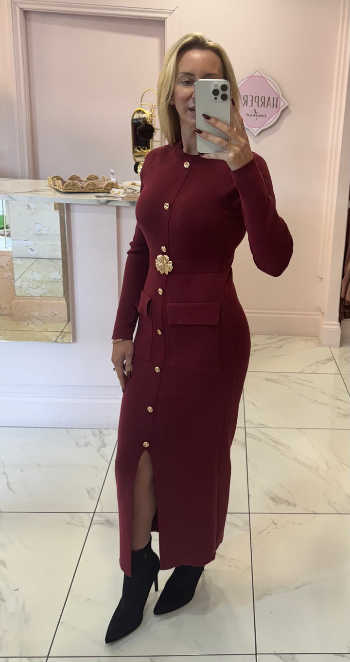 Maxine Burgundy Knit Midi Dress