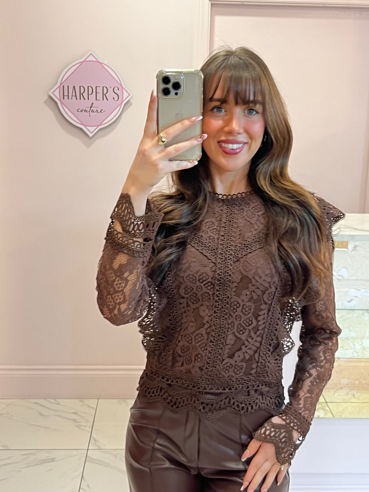 Kelsey Chocolate Lace Blouse