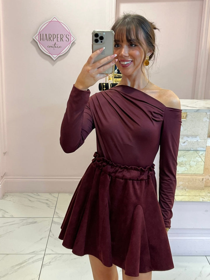 Sophia Burgundy Faux Suede Mini Skirt