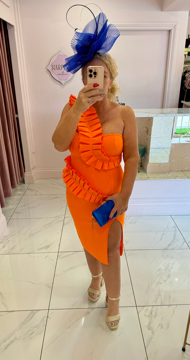 Yasmin Orange Swirl Bandage Dress