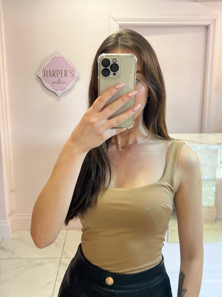 Raya Beige Square Neck Bodysuit