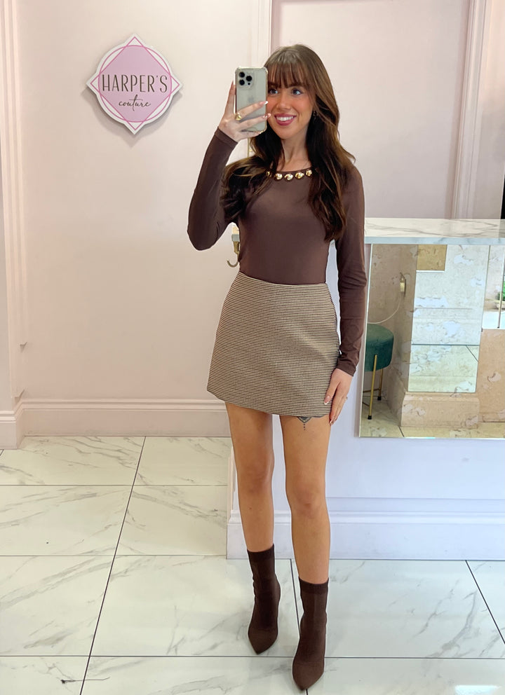 Hallie Chocolate Chunky Stud Bodysuit