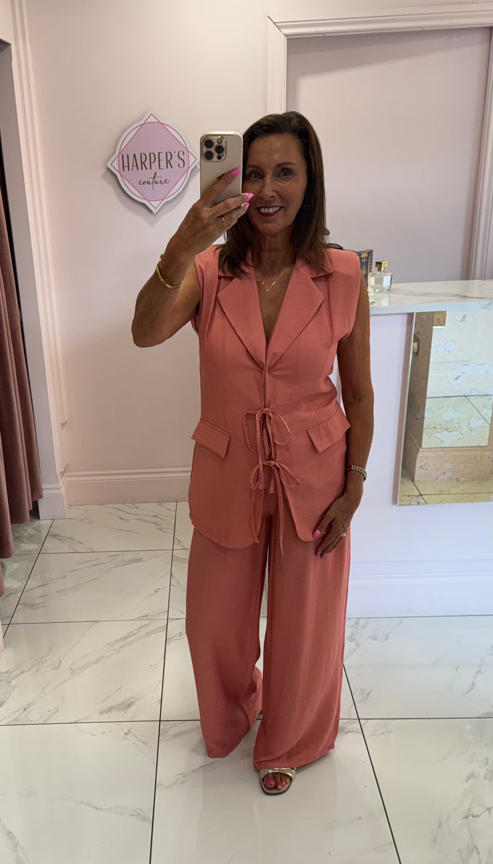 Louise Coral Trouser & Top Co Ord Set