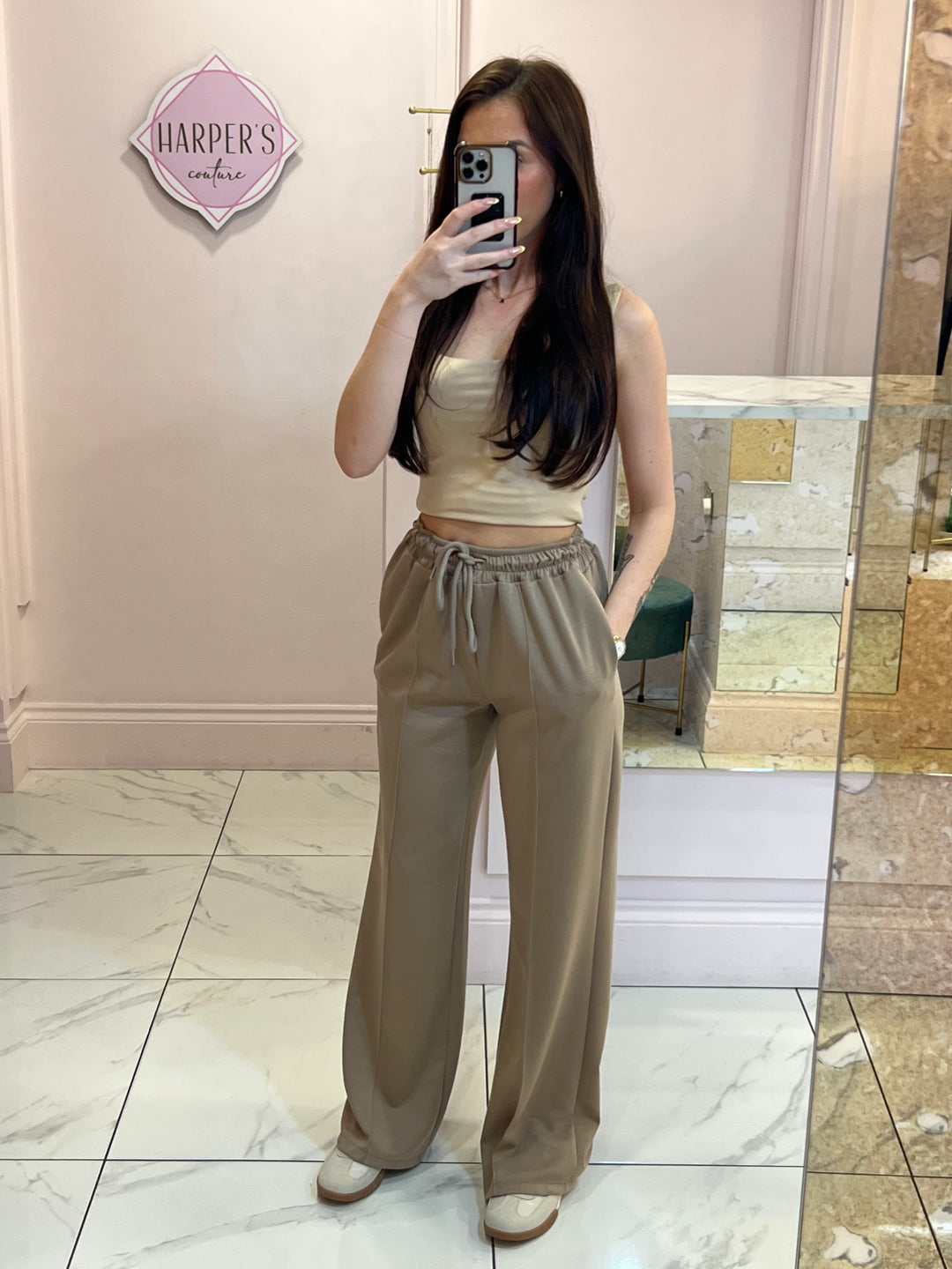 Alex Taupe Super Soft Seam Front Trousers