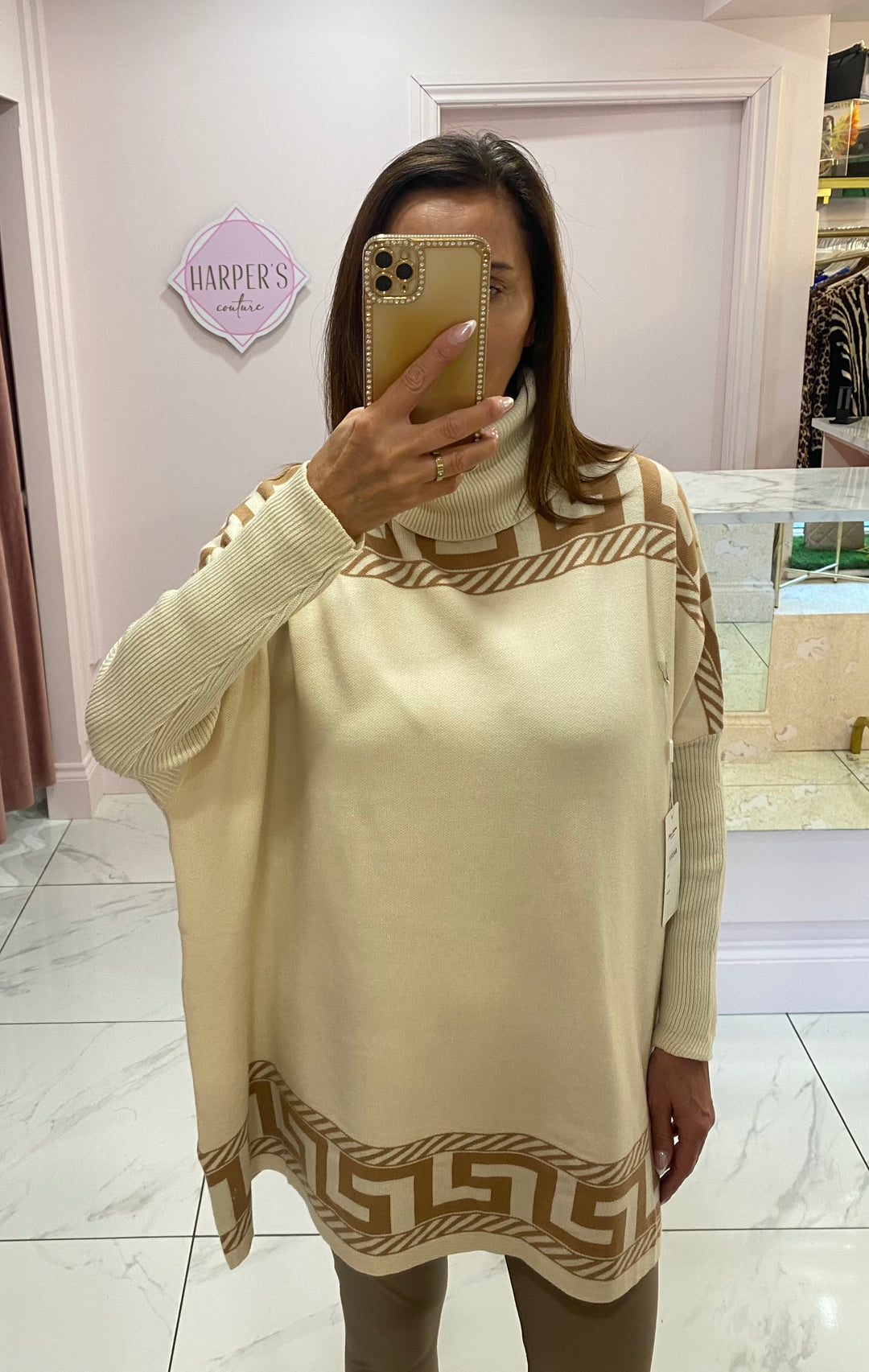 Nikita Greek Key Design Oversized Knit Jumper