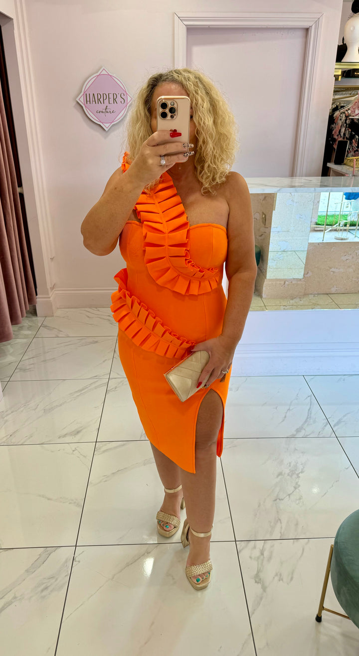 Yasmin Orange Swirl Bandage Dress