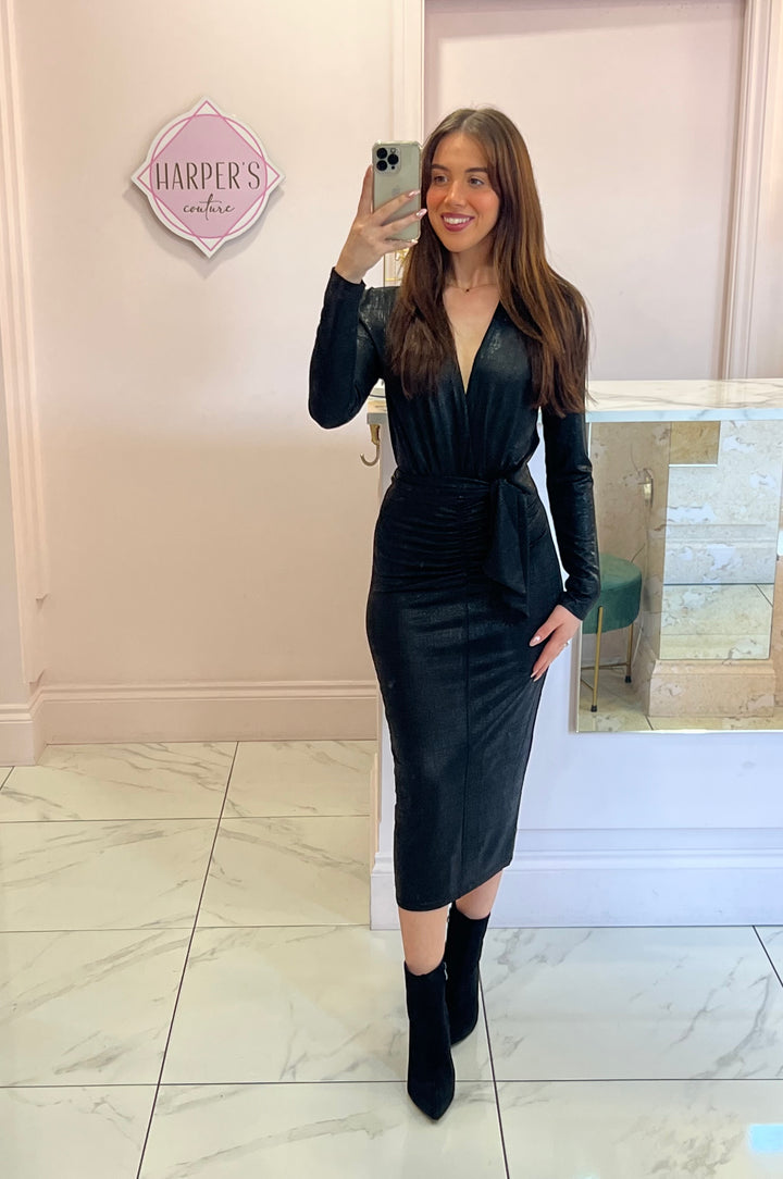 Bernice Black Shimmer Midi Dress