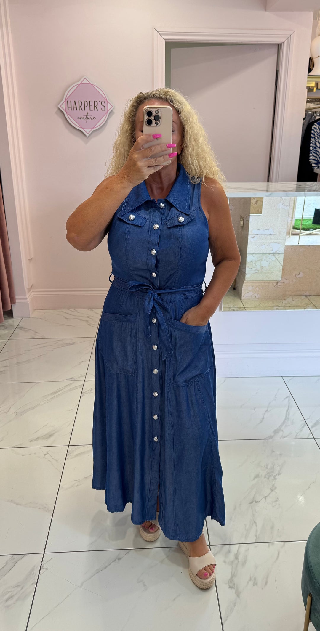 Lola Dark Soft Denim Look Belted Dress