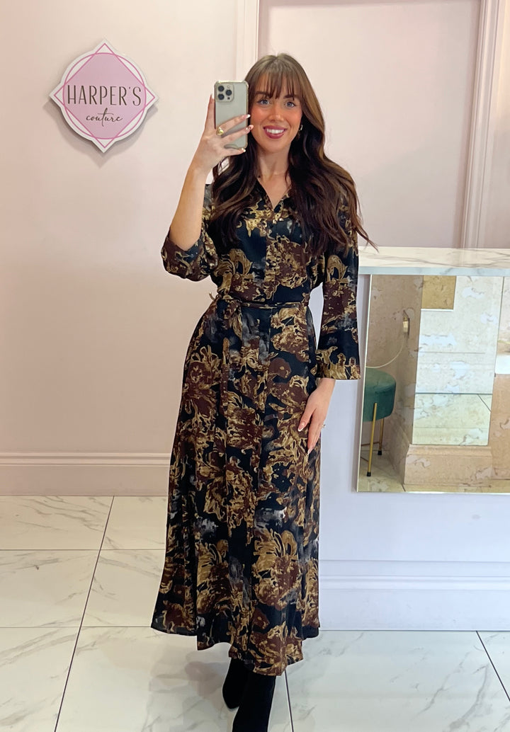 Perry Abstract Print Button Up Dress