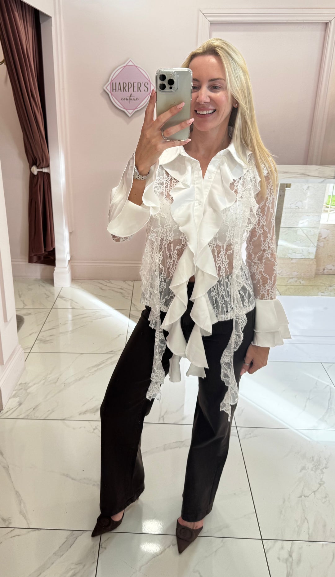 Hollie Lace & Ruffle White Shirt with Bell Sleeves