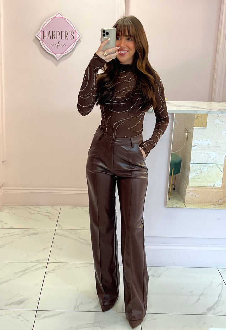 Loretta Diamanté Wave Detail Chocolate Bodysuit