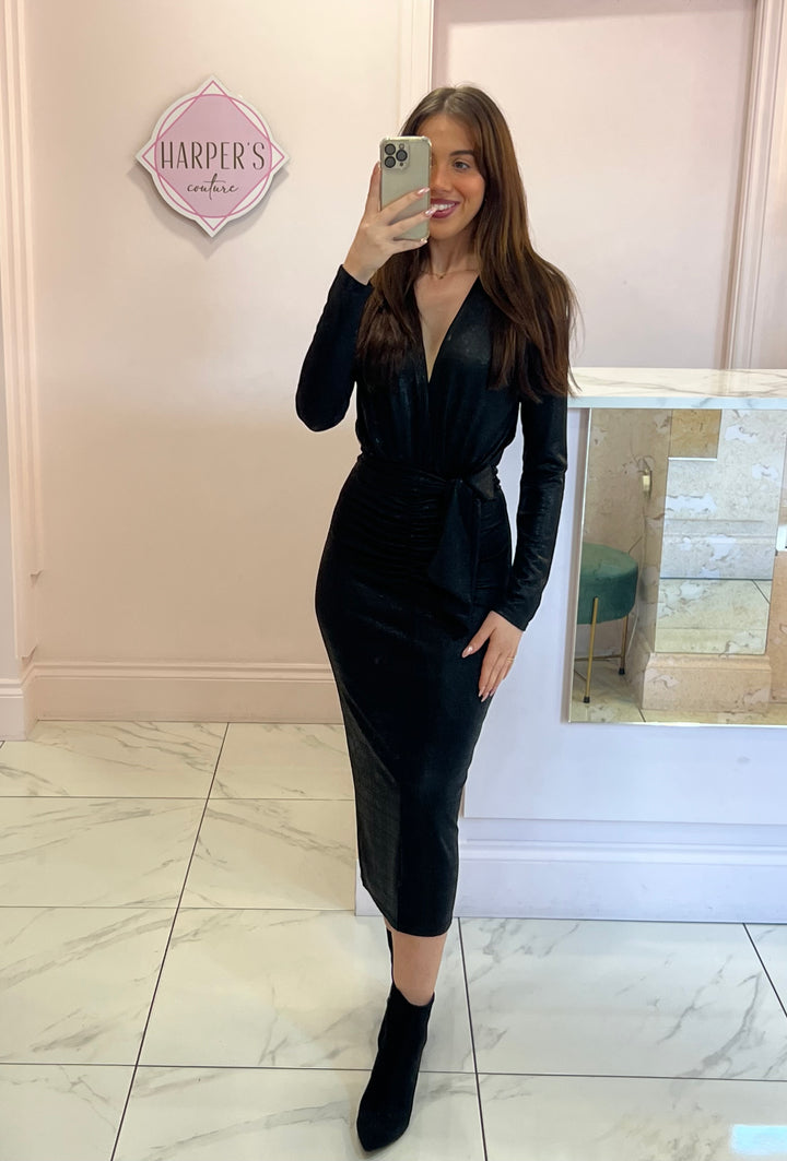 Bernice Black Shimmer Midi Dress