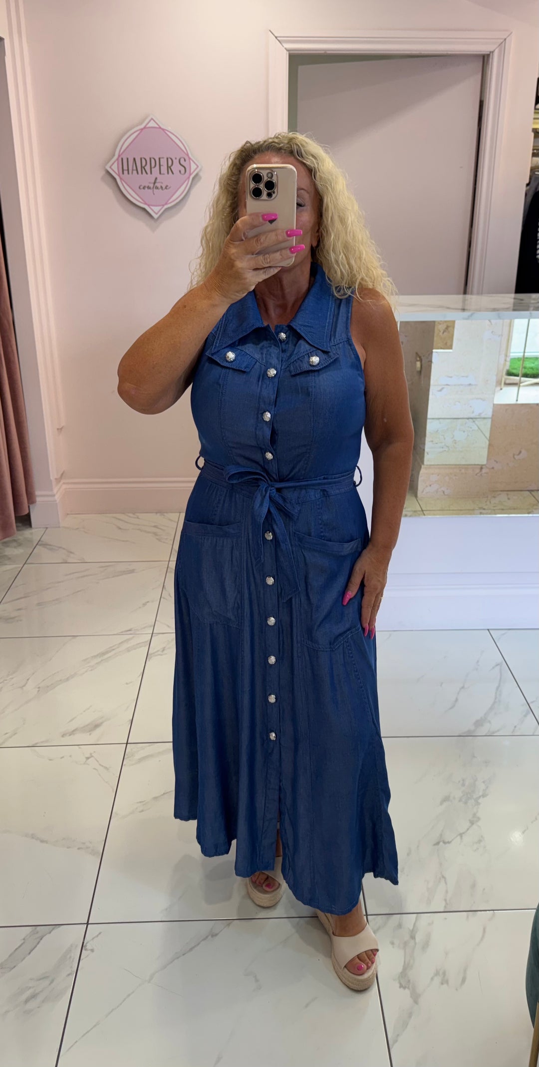 Lola Dark Soft Denim Look Belted Dress