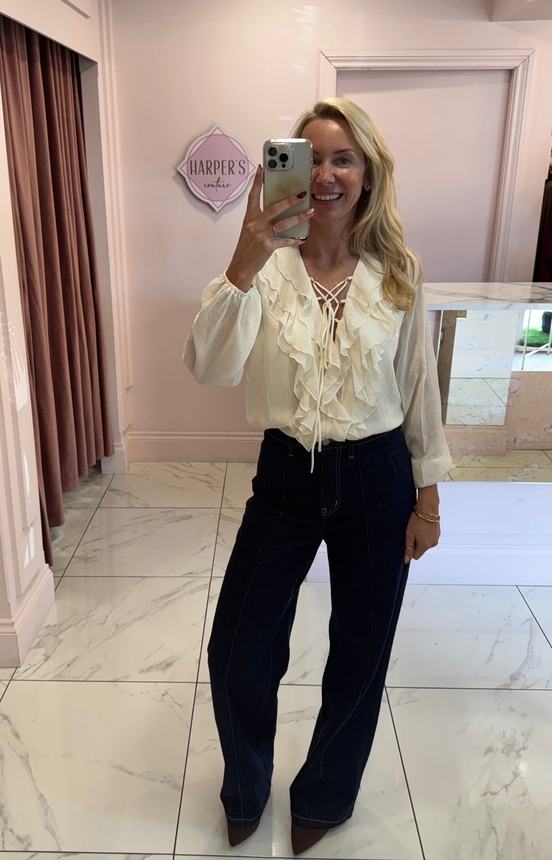 Felicity Cream Lace Up Front Blouse Shirt