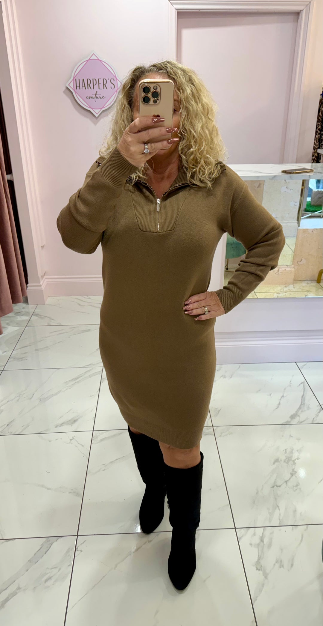 Louise Quarter Zip Knit Dress