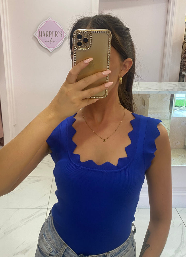 Brontë Royal Blue Scallop Edge Fine Knit Top